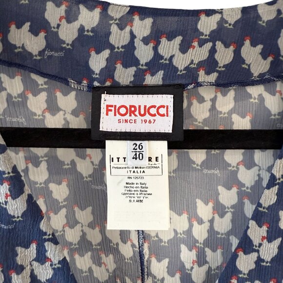 Fiorucci Novelty Chicken Print Sheer Silk Dress Puff Sleeves Tiered Size 8 READ - Picture 3 of 16